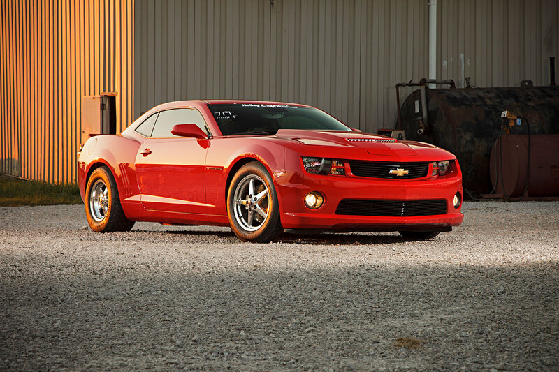 Red Chevrolet Camaro — Dramatic, Sunset, Photograph, Building