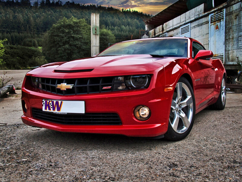 Red Chevrolet Camaro — Dramatic, Sunset, Photograph, Car, Building