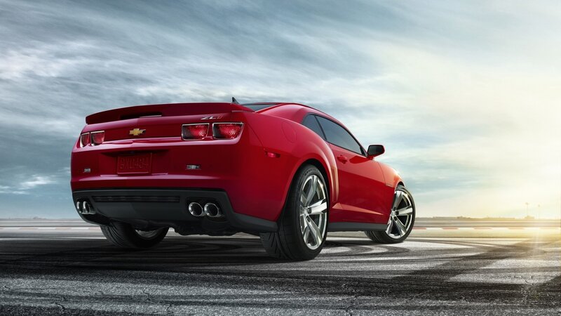 Red Chevrolet Camaro — Dramatic, Sunset, Photograph, Race Track, Sky, Exhaust