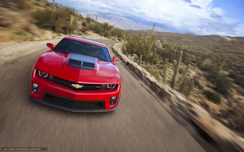 Red Chevrolet Camaro — Dynamic, Afternoon, Photograph, Cactus, Desert Road