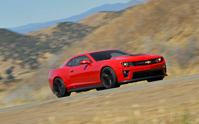 Red Chevrolet Camaro — Dynamic, Afternoon, Photograph, Car, Road, Mountains