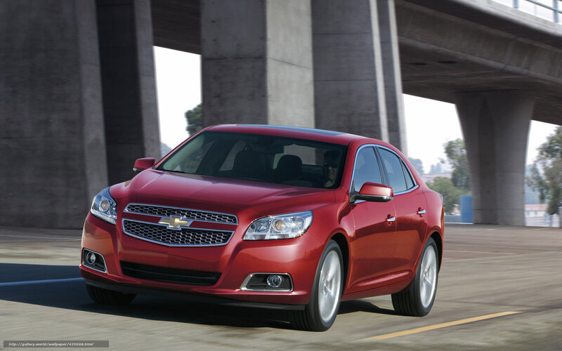Red Chevrolet Malibu driving under bridge