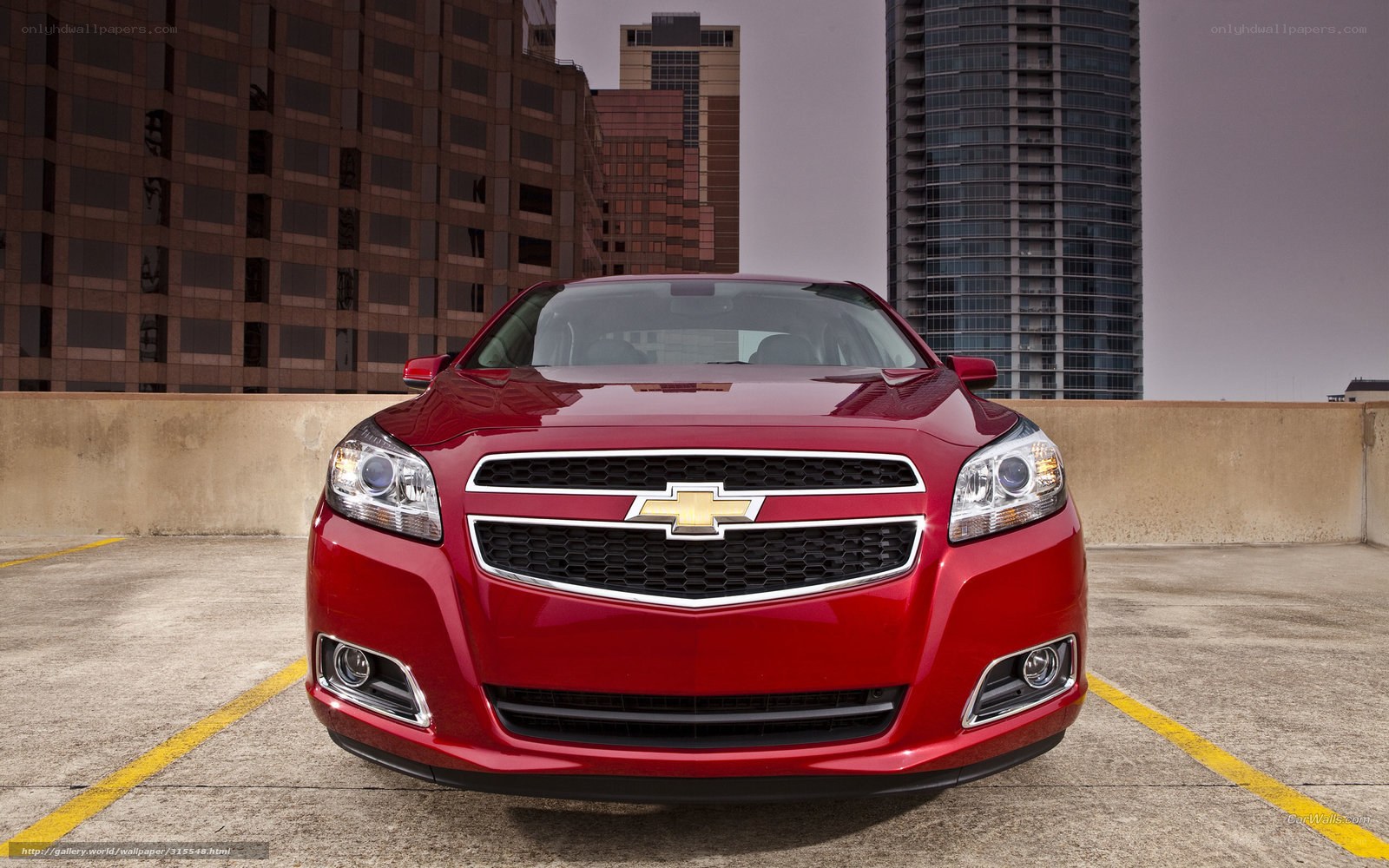 Red Chevrolet Malibu in city
