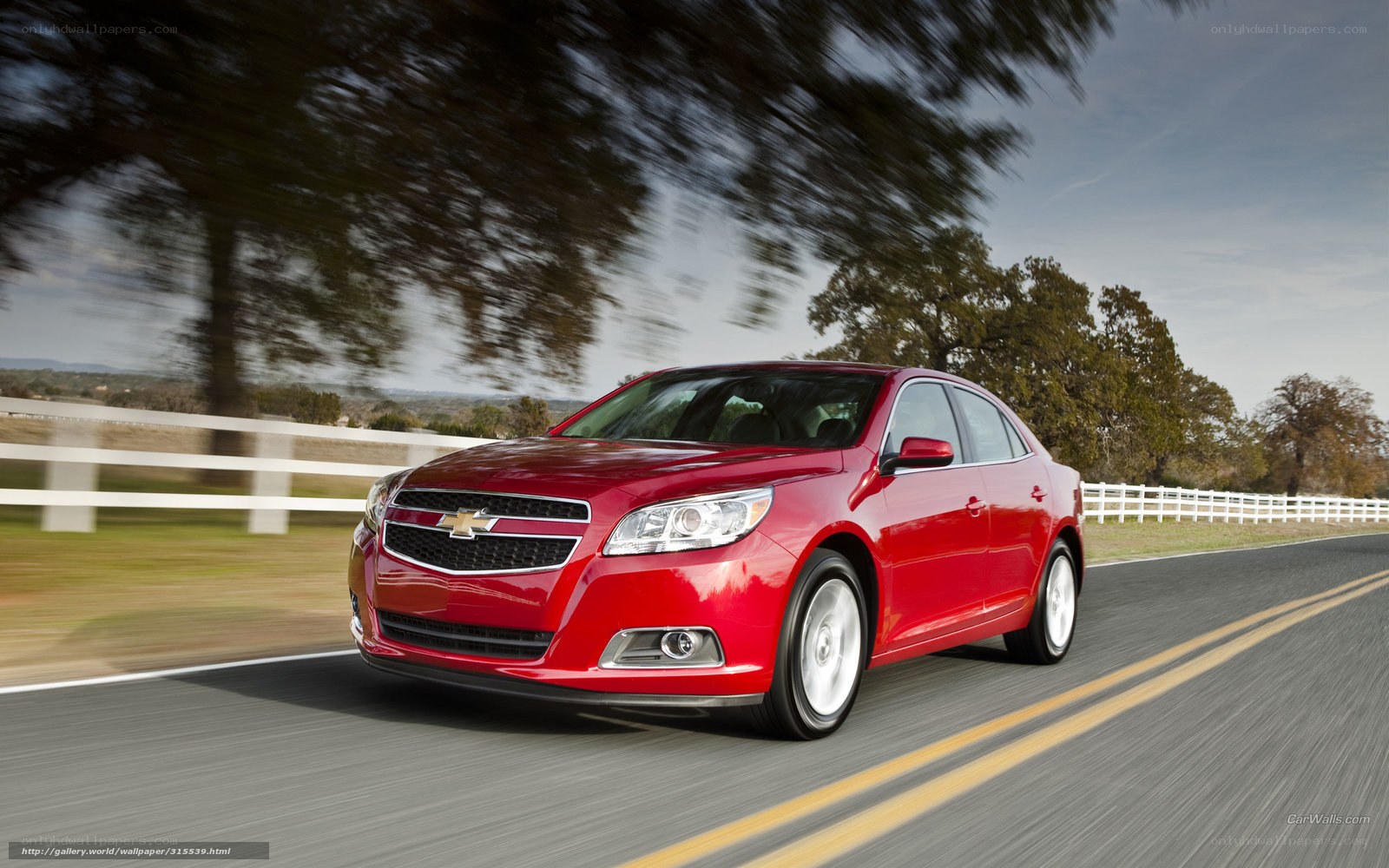 Red Chevrolet Malibu in motion