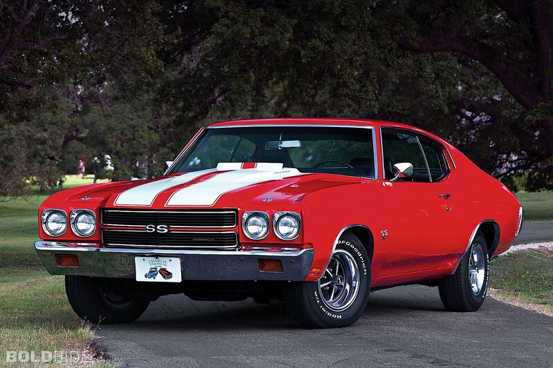 Red Chevrolet Muscle Car — Calm, Afternoon, Photograph, Trees