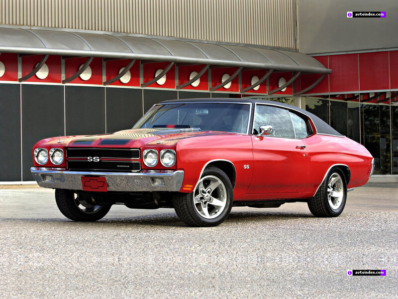 Red Chevrolet Muscle Car — Classic, Afternoon, Photograph, Building