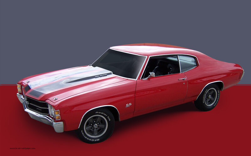 Red Chevrolet Muscle Car — Dramatic, Photograph, Hood Scoop
