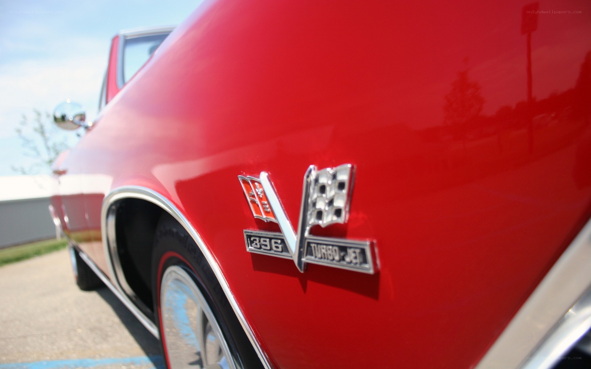 red chevrolet with v8 badge