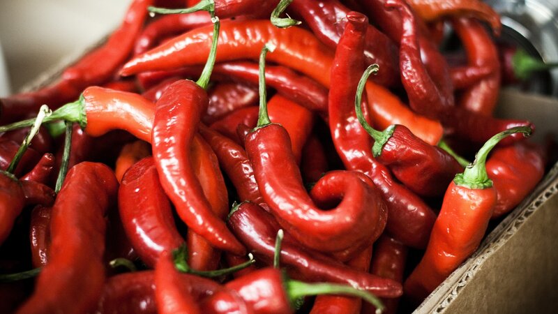 Red Chili Peppers in Box