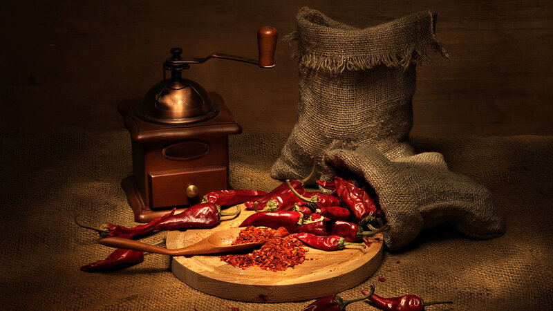 Red Chili Peppers on Board — Brown