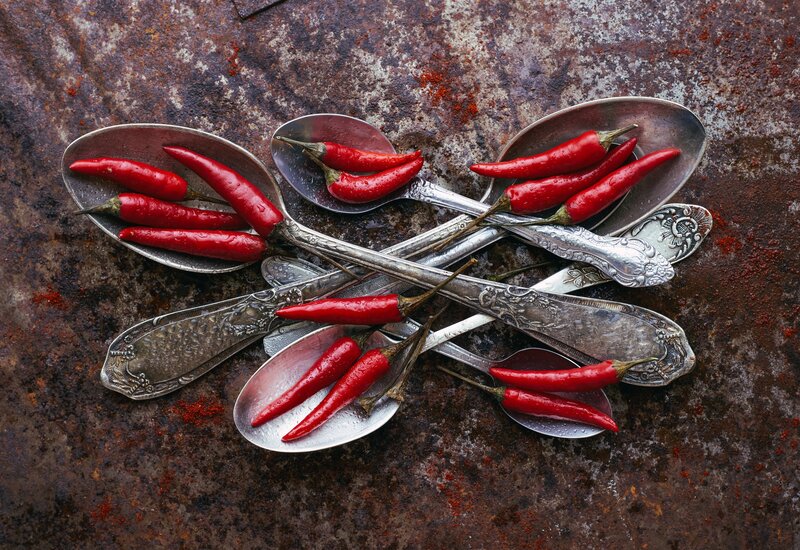 Red Chili Peppers on Spoons