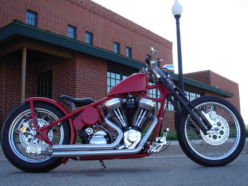 Red Chopper Motorcycle — Calm, Afternoon, Photograph