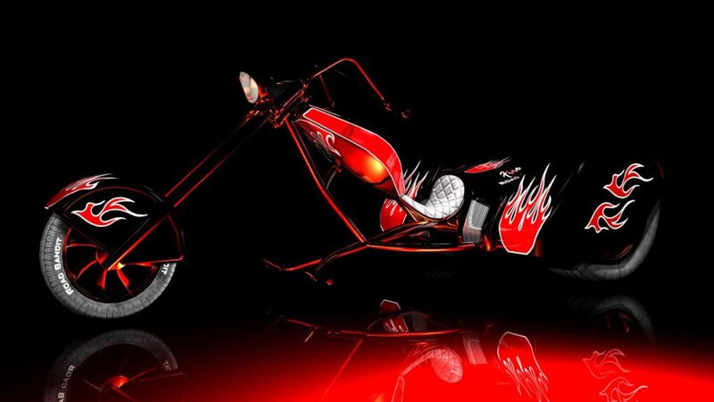 Red Chopper Motorcycle — Dramatic, Night, Digital Art