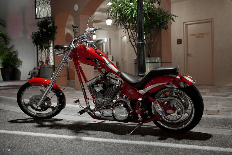 Red Chopper Motorcycle — Dramatic, Night