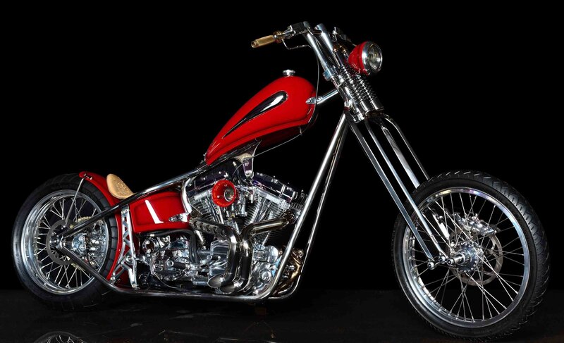 Red Chopper Motorcycle — Dramatic, Photograph, Engine, Tank