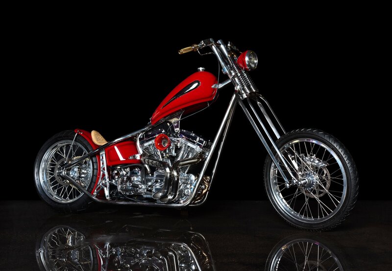 Red Chopper Motorcycle — Dramatic, Photograph, Fuel Tank