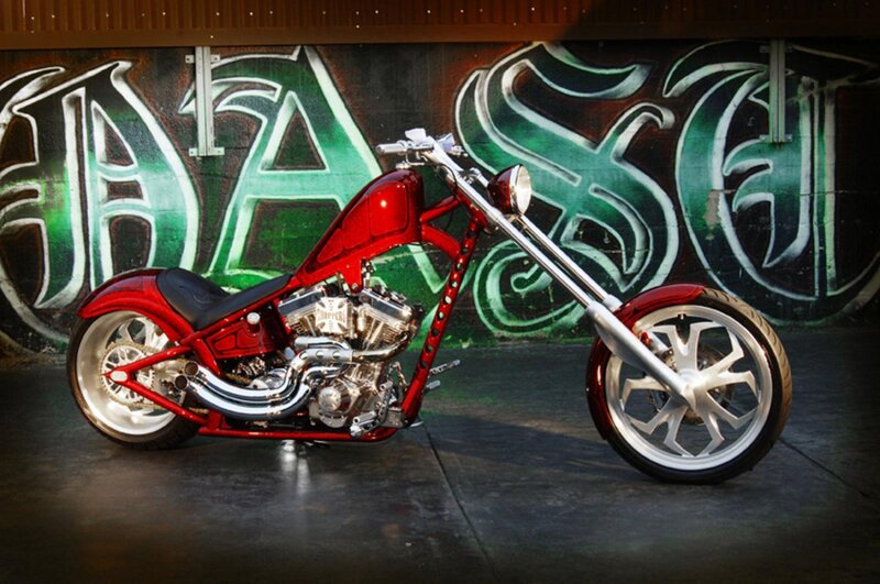 Red Chopper Motorcycle — Dramatic, Photograph