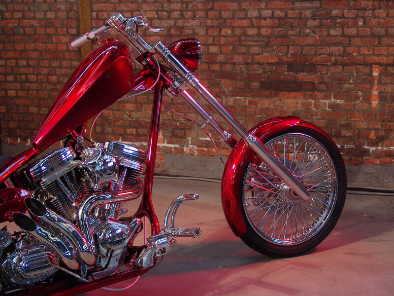 Red Chopper Motorcycle — Dramatic