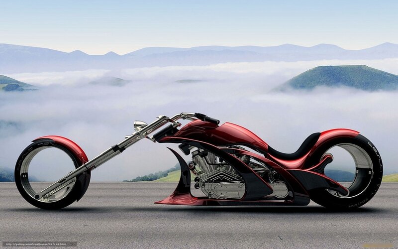 Red chopper motorcycle on road