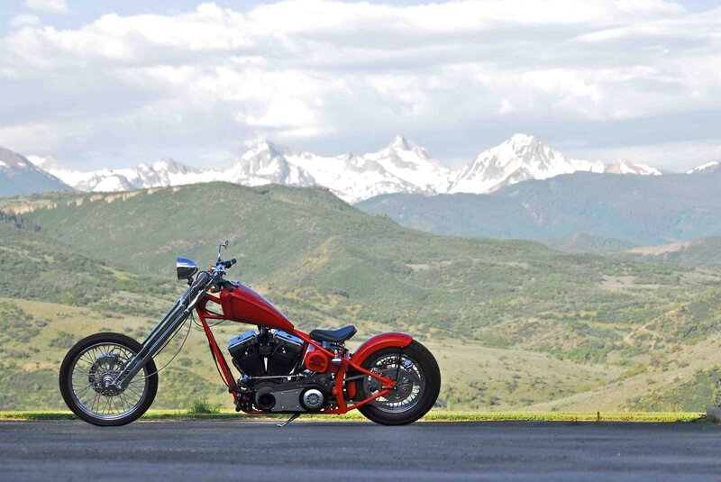 Red Chopper Motorcycle — Serene, Afternoon, Photograph