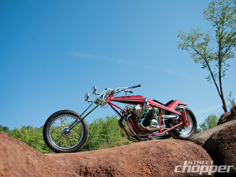 Red Chopper Motorcycle — Serene, Afternoon