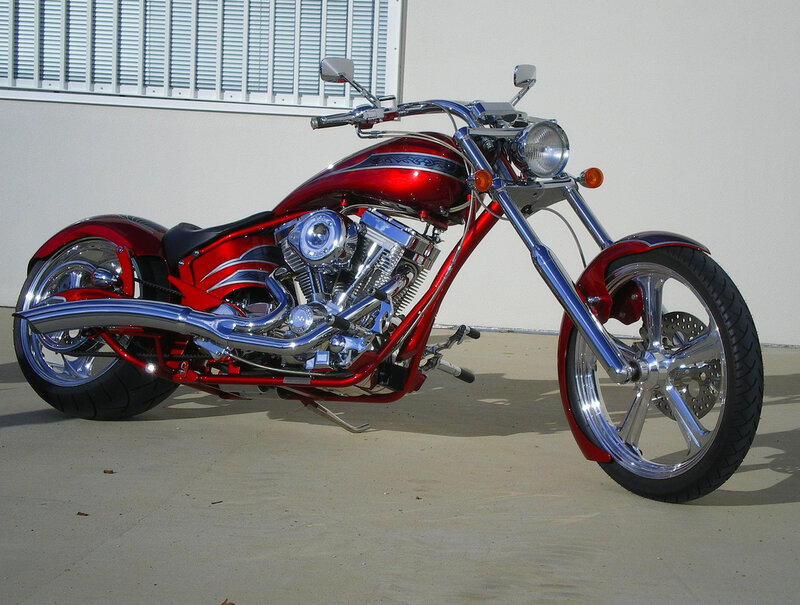 Red Chopper Motorcycle — Static, Afternoon