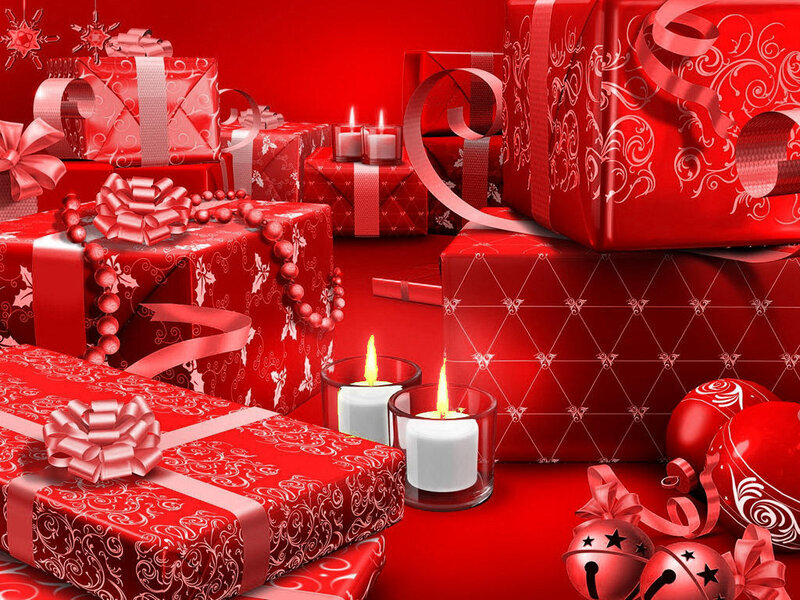 Red Christmas gifts and candles
