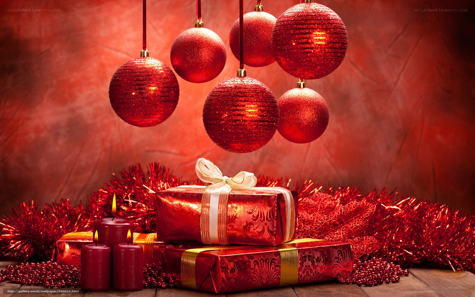 Red Christmas ornaments and gifts