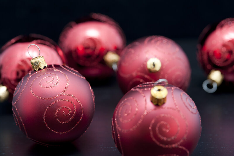 Red Christmas Ornaments — Dramatic, Photograph