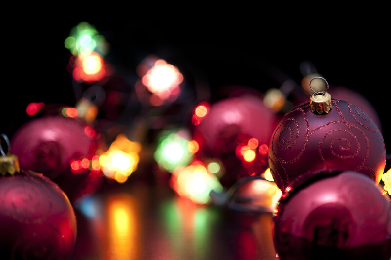 Red Christmas Ornaments — Festive, Night, Photograph