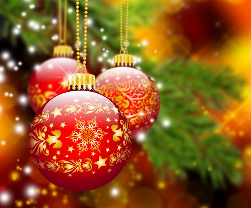 Red Christmas Ornaments — Festive, Winter, Digital Art, Gold Patterns