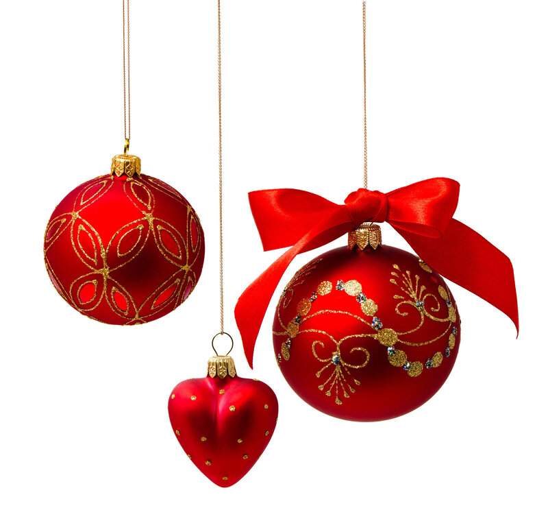 Red Christmas Ornaments — Festive, Winter, Photograph, Bow