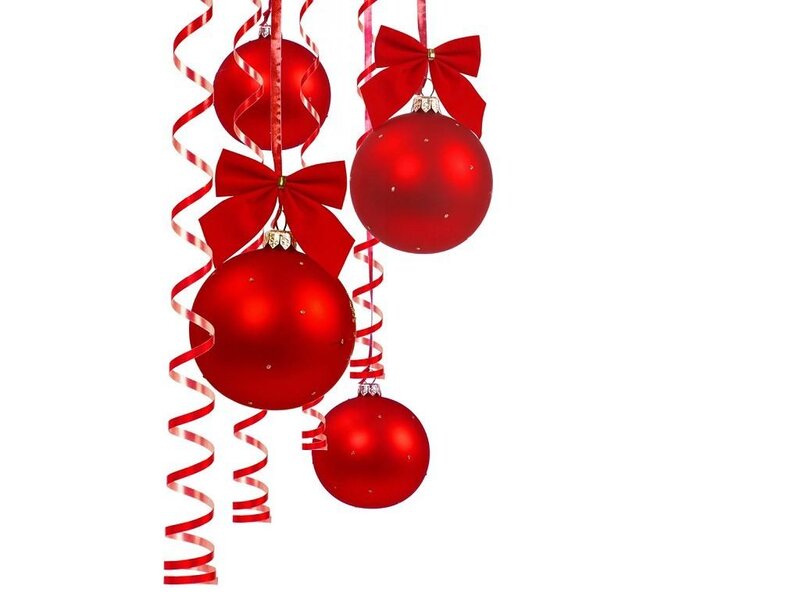 Red Christmas Ornaments — Festive, Winter, Photograph, Bows, Ribbons