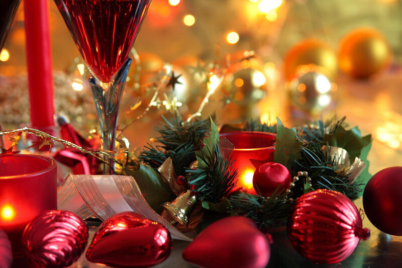 Red Christmas Ornaments — Festive, Winter, Photograph, Candles