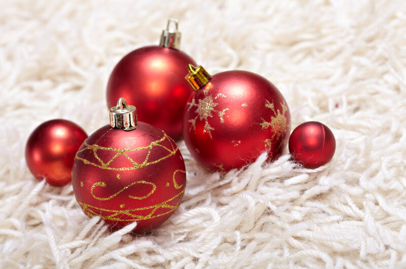Red Christmas Ornaments — Festive, Winter, Photograph, Fluffy Rug