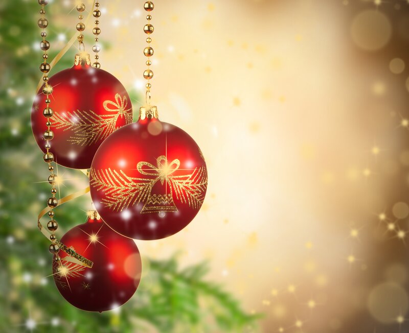 Red Christmas Ornaments — Festive, Winter, Photograph, Gold Beads