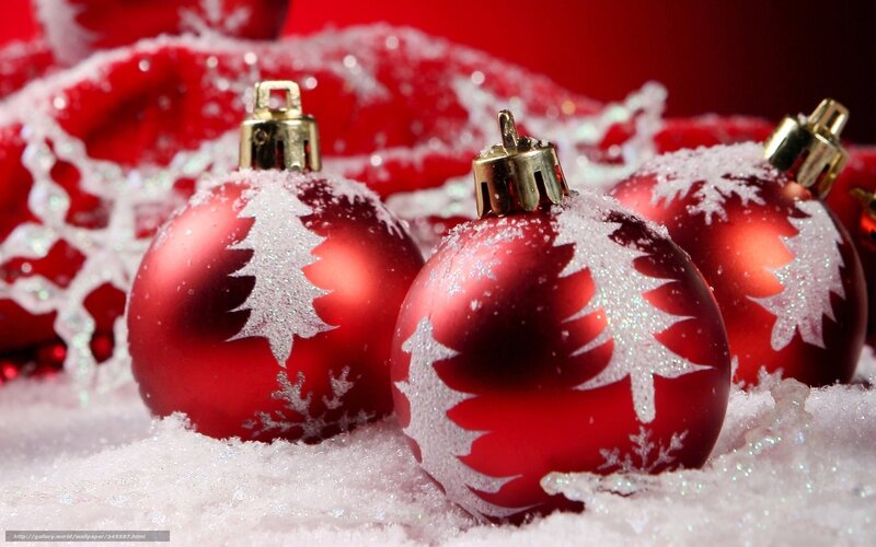 Red Christmas Ornaments — Festive, Winter, Photograph, Snow, Gold Caps