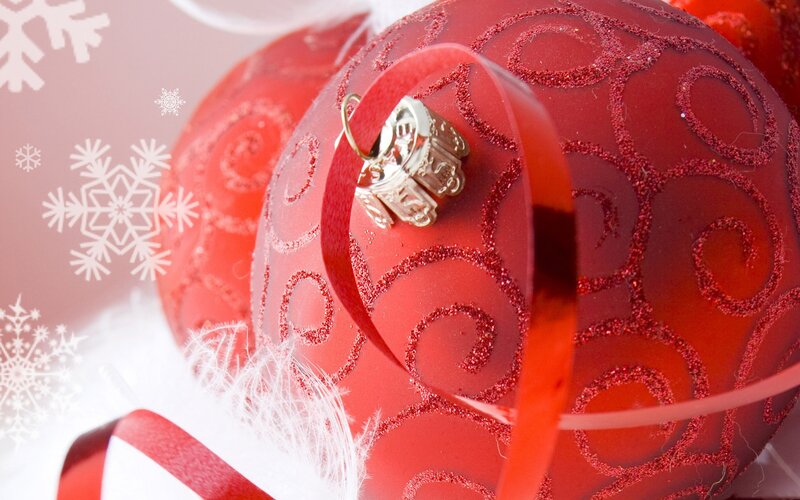 Red Christmas ornaments with snowflakes