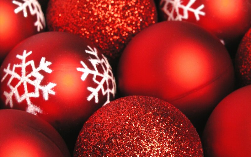 Red Christmas ornaments with snowflakes
