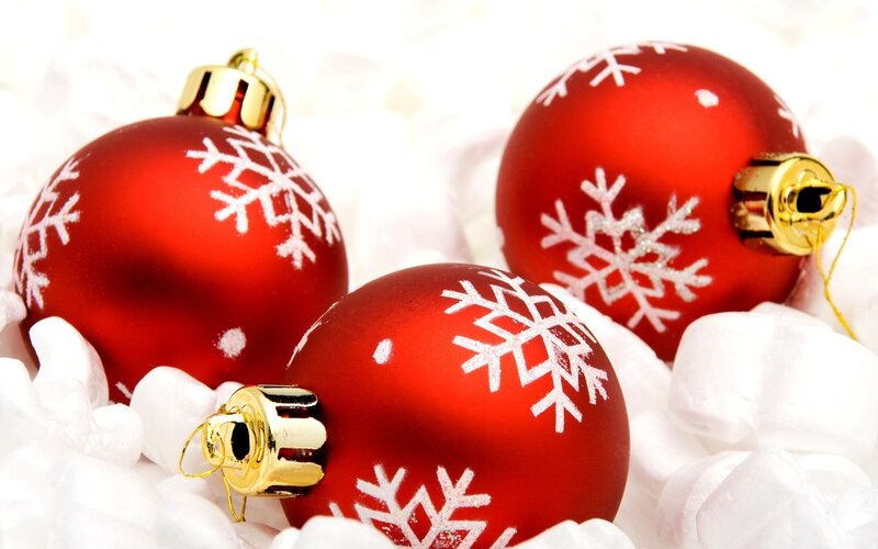 Red Christmas ornaments with snowflakes