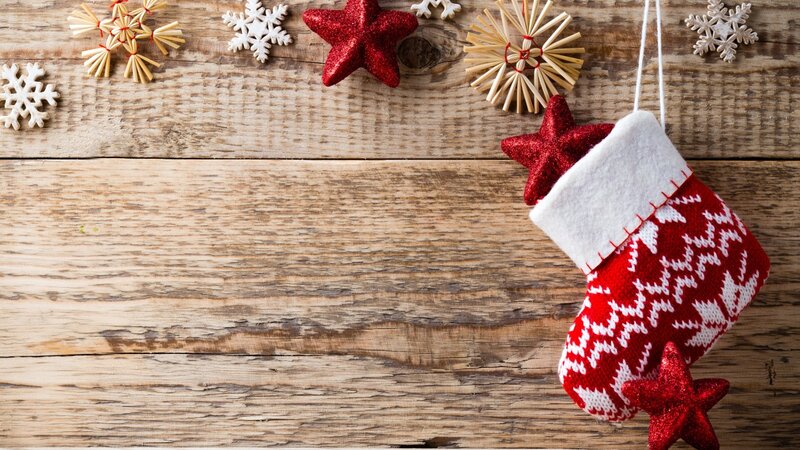Red Christmas Stocking — Festive, Winter, Photograph, Snowflakes, Stars