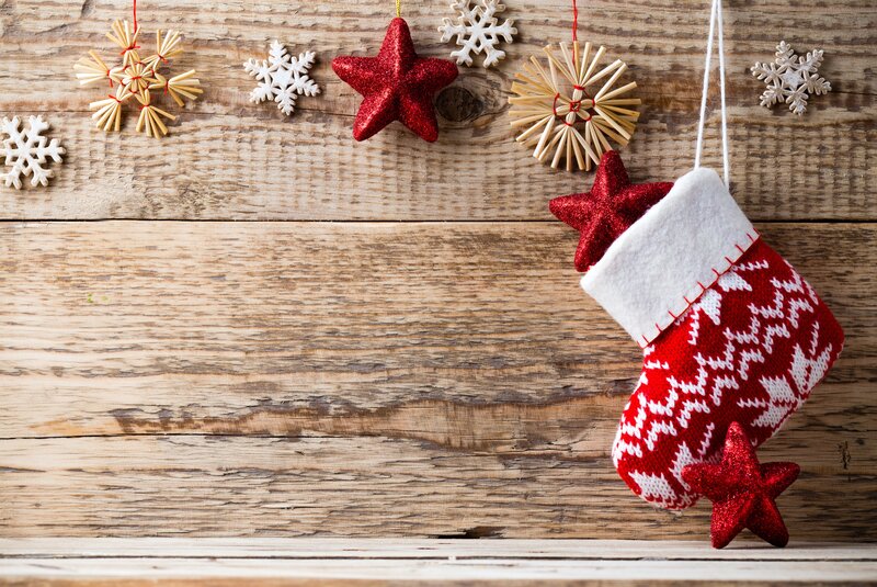 Red Christmas Stocking — Festive, Winter, Photograph, Snowflakes