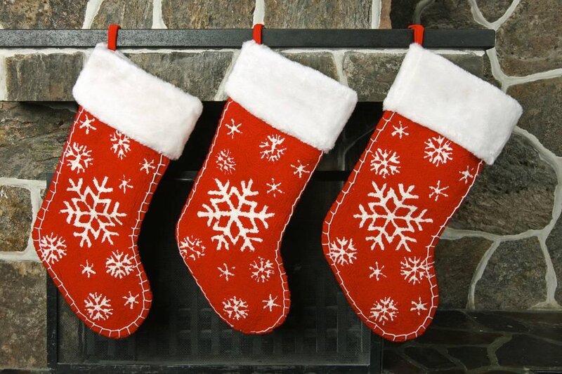 Red Christmas stockings with snowflakes