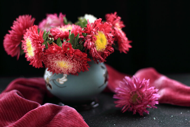 Red Chrysanthemums in Vase