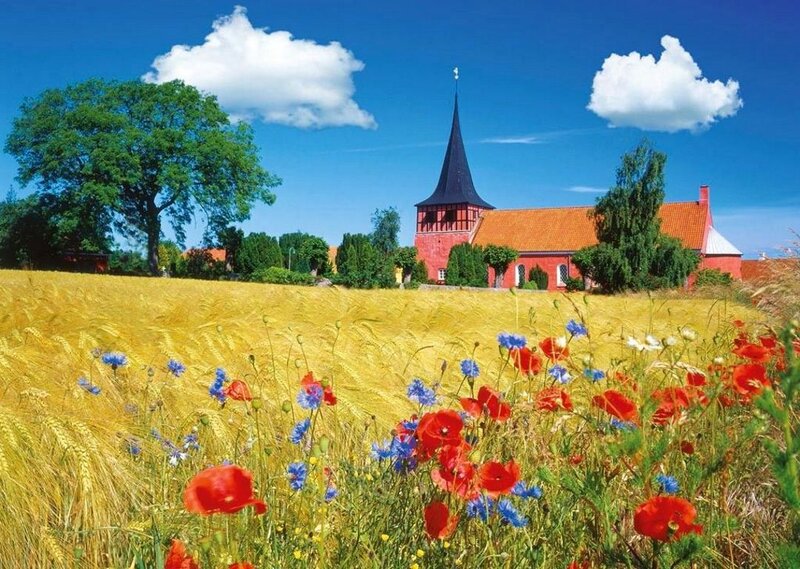 Red Church in Field — Yellow