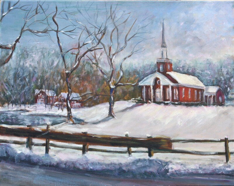 Red Church in Snow