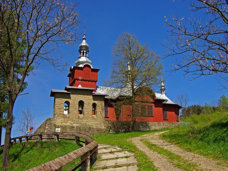 Red church on a hill