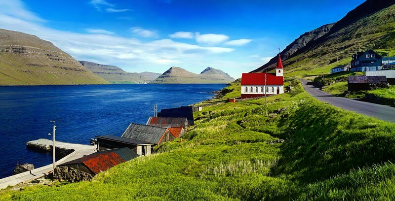 Red Church on Hillside