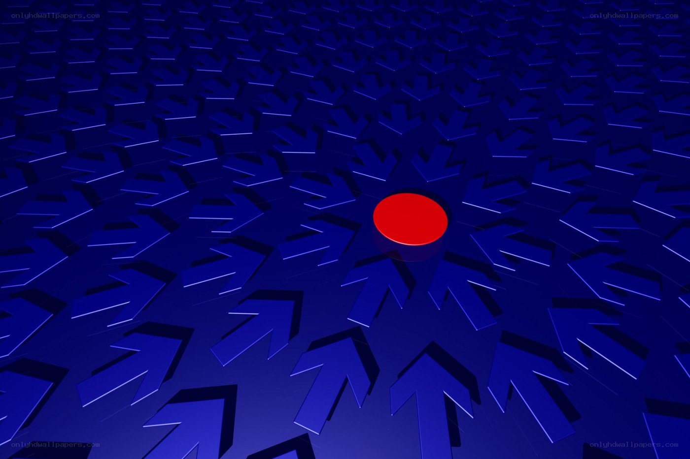 Red circle among blue arrows