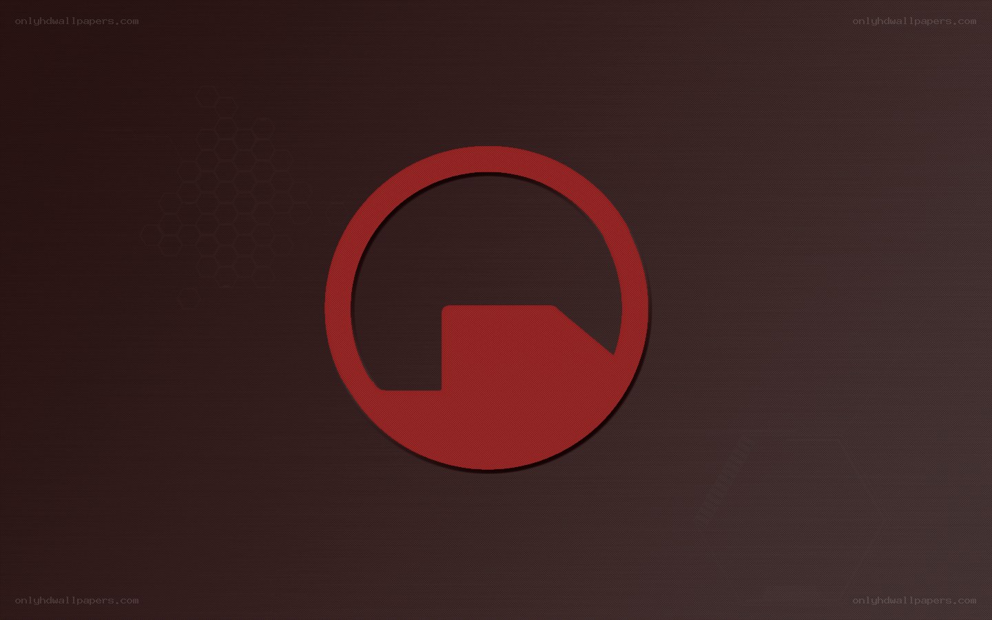 red circular logo on dark background